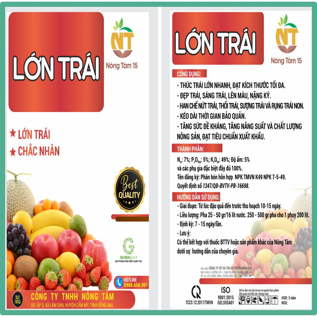 Phân bón siêu lớn trái, dưỡng trái chuyên dùng cho cây ăn trái, gói 1kg