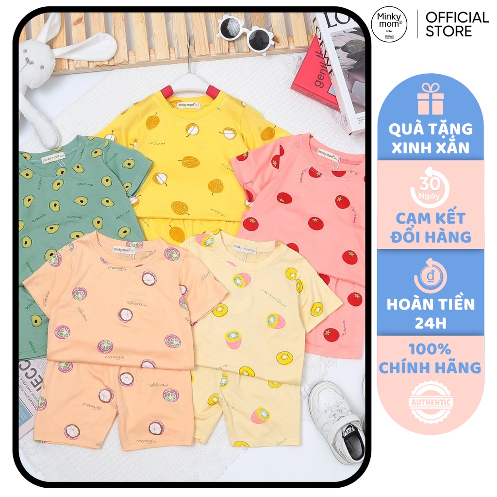 [SALE] Bộ Quần Áo Bé Gái, Bé Trai Minky Mom Vải Thun Lạnh Hoạ Tiết Trái Cây, Bộ Cộc Tay Cho Bé Mặc Nhà MKM2203