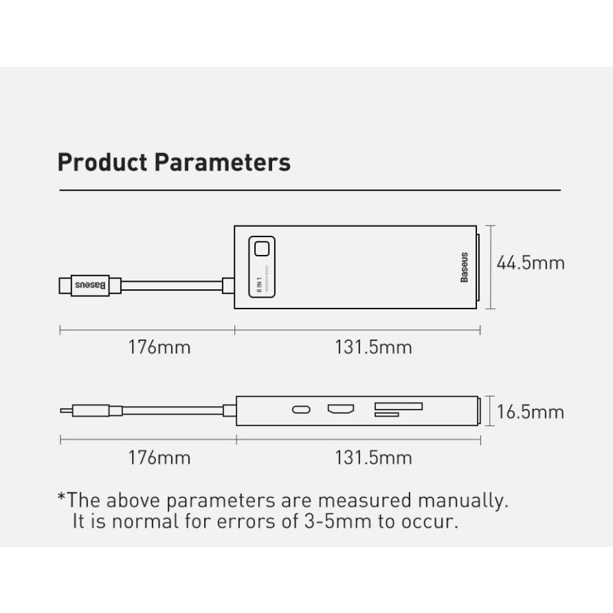 Bộ Chuyển Đổi Chia Hub Baseus USB 3.0 Type C Sang HDMI 8 Trong 1 Cho MacBook Pro Air Notebook