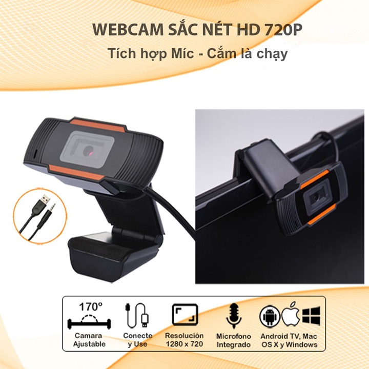 Webcam máy tính học tập chất lượng 720P tích hợp micro Camera máy tính PC học tập 720P