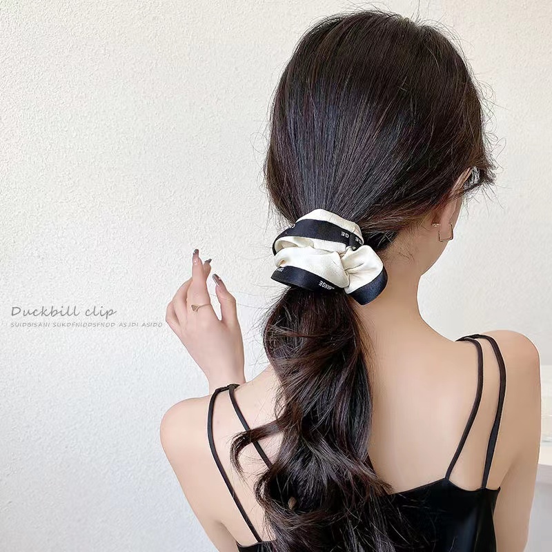 Dây Buộc Tóc Satin Hai Màu In Chữ Phong Cách Hàn Quốc Thời Trang Cho Nữ