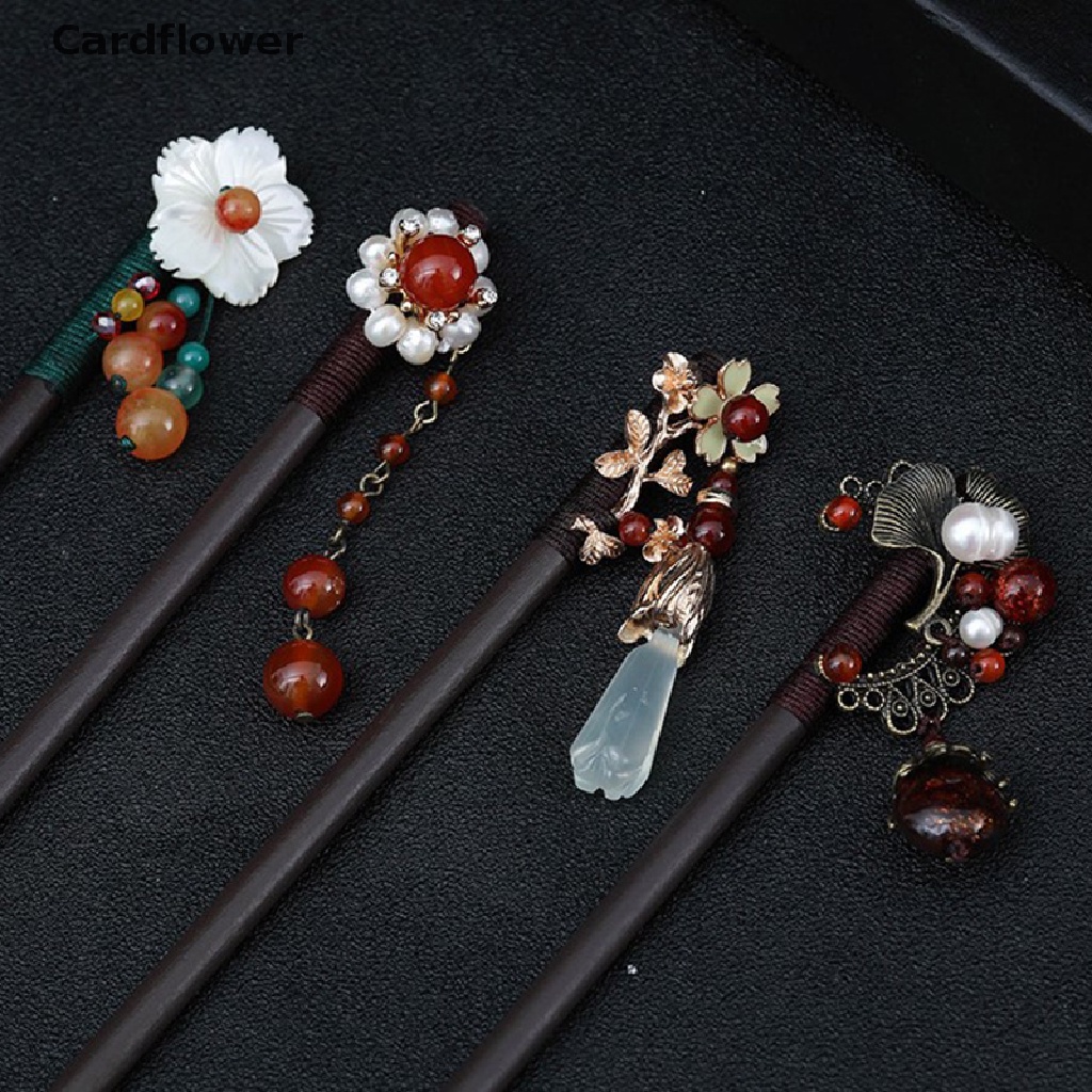 &lt; Cardflower &gt; Trâm Cài Tóc Đính Hạt Tua Rua Hình Hoa Phong Cách Trung Quốc Cổ Điển