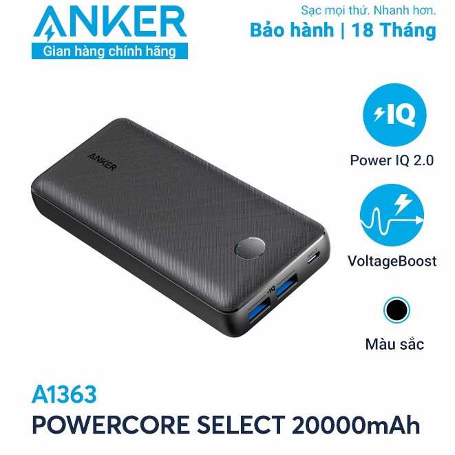 Pin Dự Phòng Anker PowerCore Select 20000mAh - A1363 Chính hãng