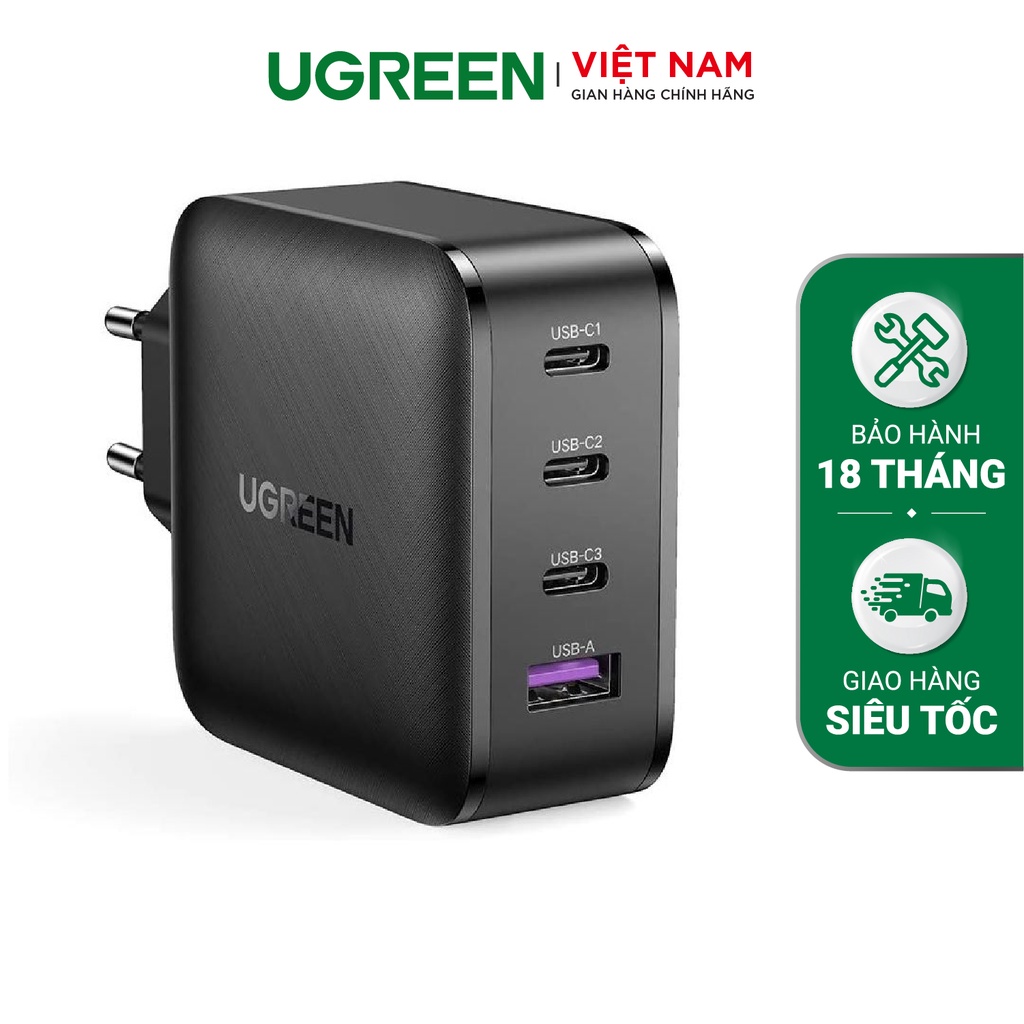 Củ sạc siêu nhanh UGREEN CD224 65W CD226 100W - Hỗ trợ 3 cổng Type-C 1 cổng usb - Sạc nhanh PD 65W QC Dòng 5A