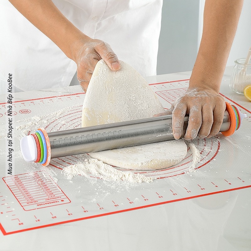 Cây lăn bột Inox 43cm có thể điều chỉnh theo độ dày của bột KOOBEE - Dụng cụ làm bánh cao cấp
