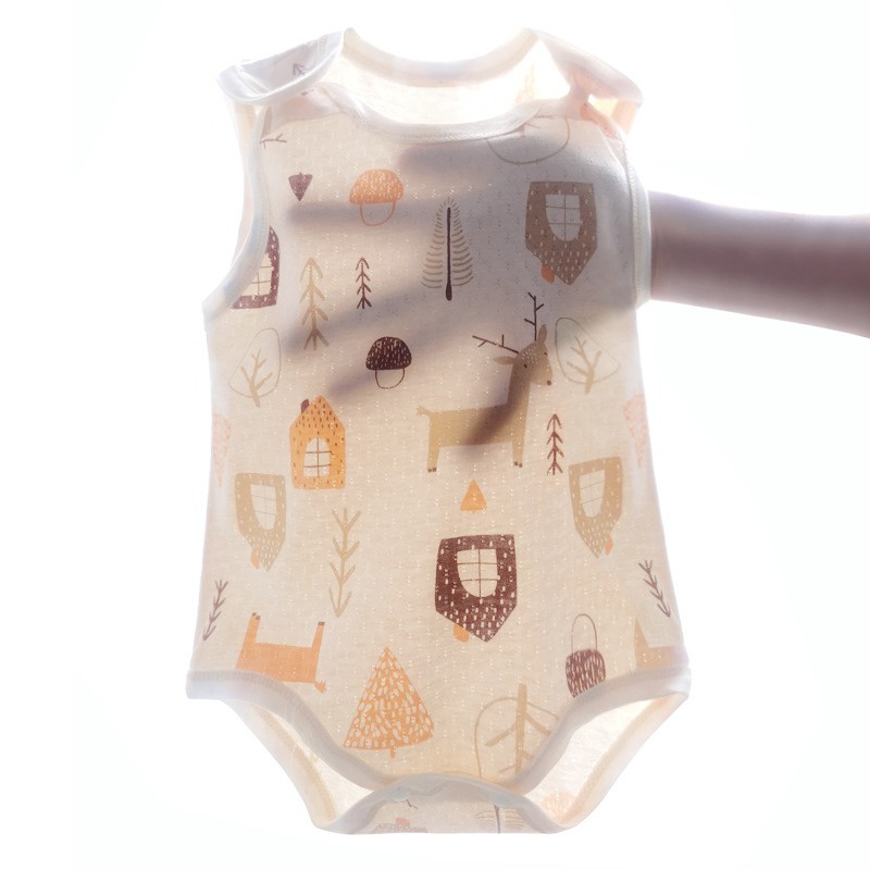 Sơ sinh cotton tam giác túi rắm quần áo trẻ em áo liền quần không tay dễ thương bé trai và bé gái in áo liền quần