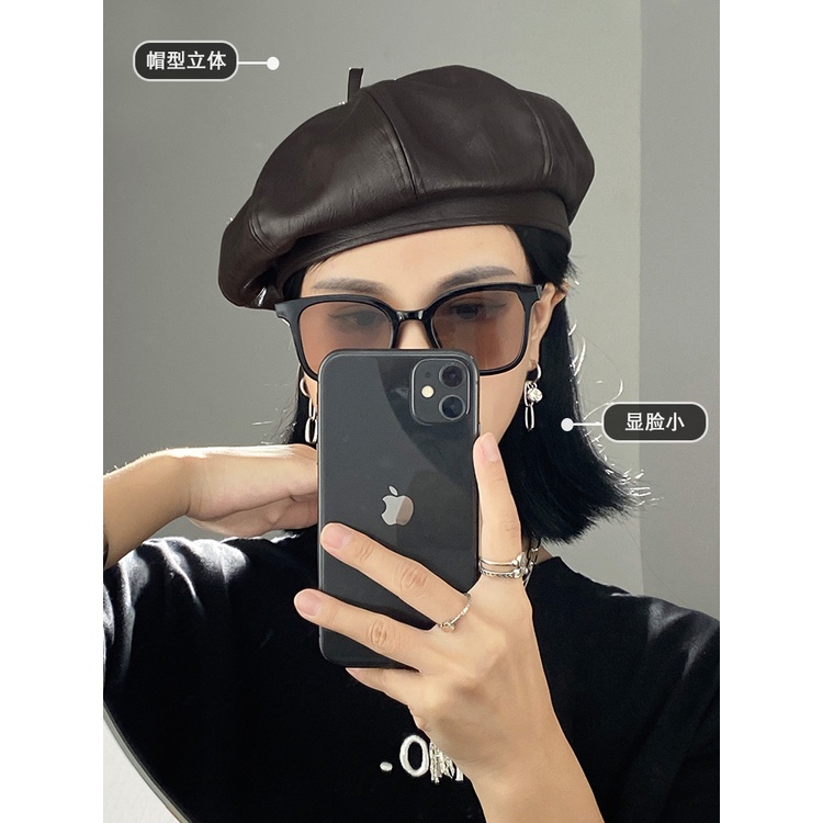 Mũ beret bằng da PU phong cách Nhật Bản retro thời trang mùa thu cho nữ