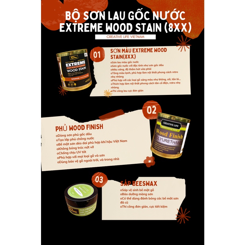 Combo sơn lau gỗ gốc nước Extreme Wood Stain 8xx (Creative Life VietNam)