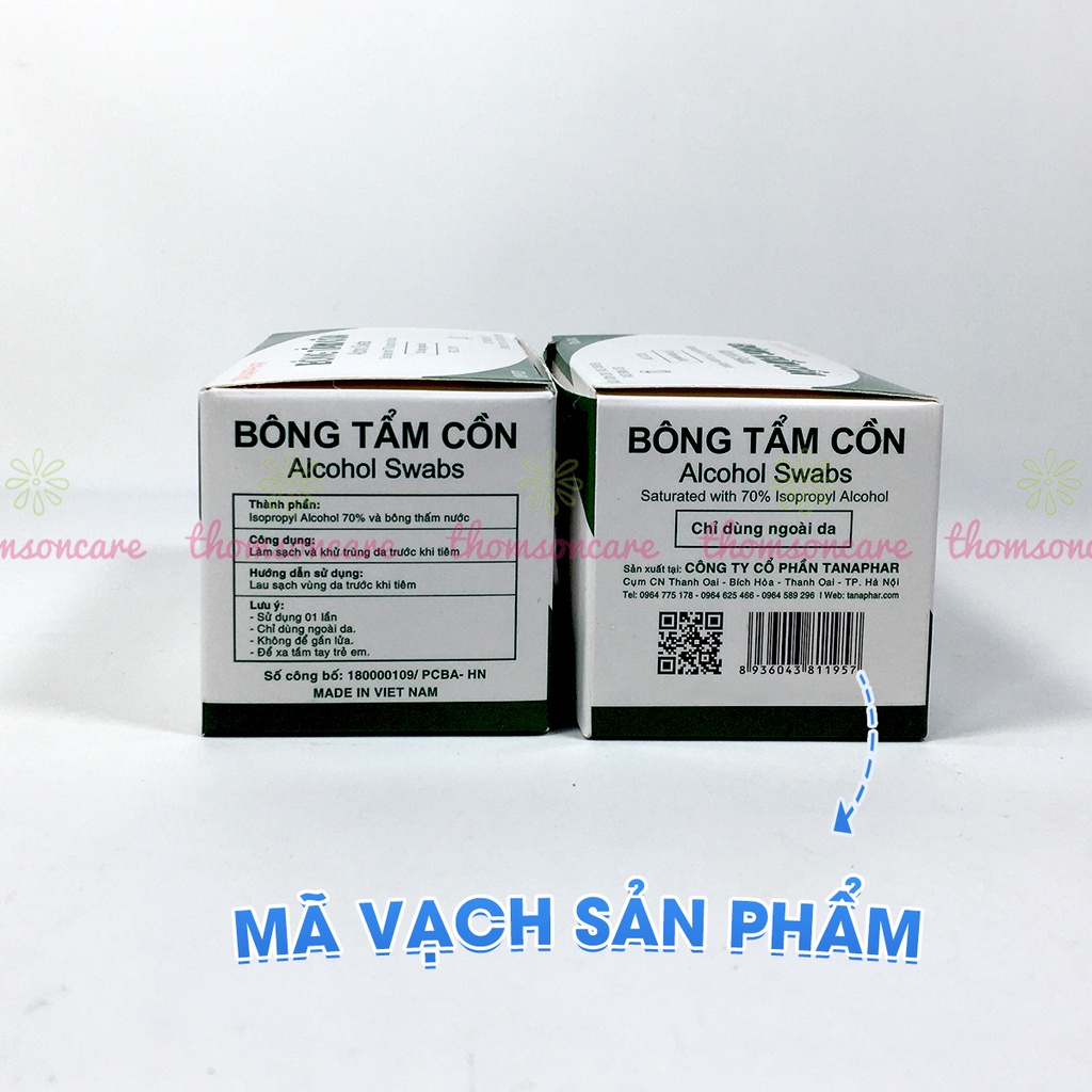 Bông tẩm cồn sát trùng TANAPHAR - Bông cồn khô khử khuẩn, sát khuẩn tay nhanh hộp 100 gói tiện lợi