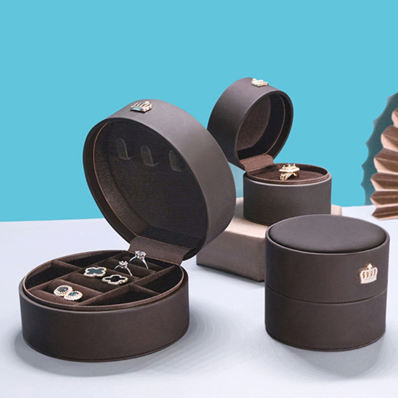 Flgo Hộp Đựng Trang Sức Bằng Da PU Hình Tròn / Vương Miện Tiện Dụng Mang Theo Du Lịch