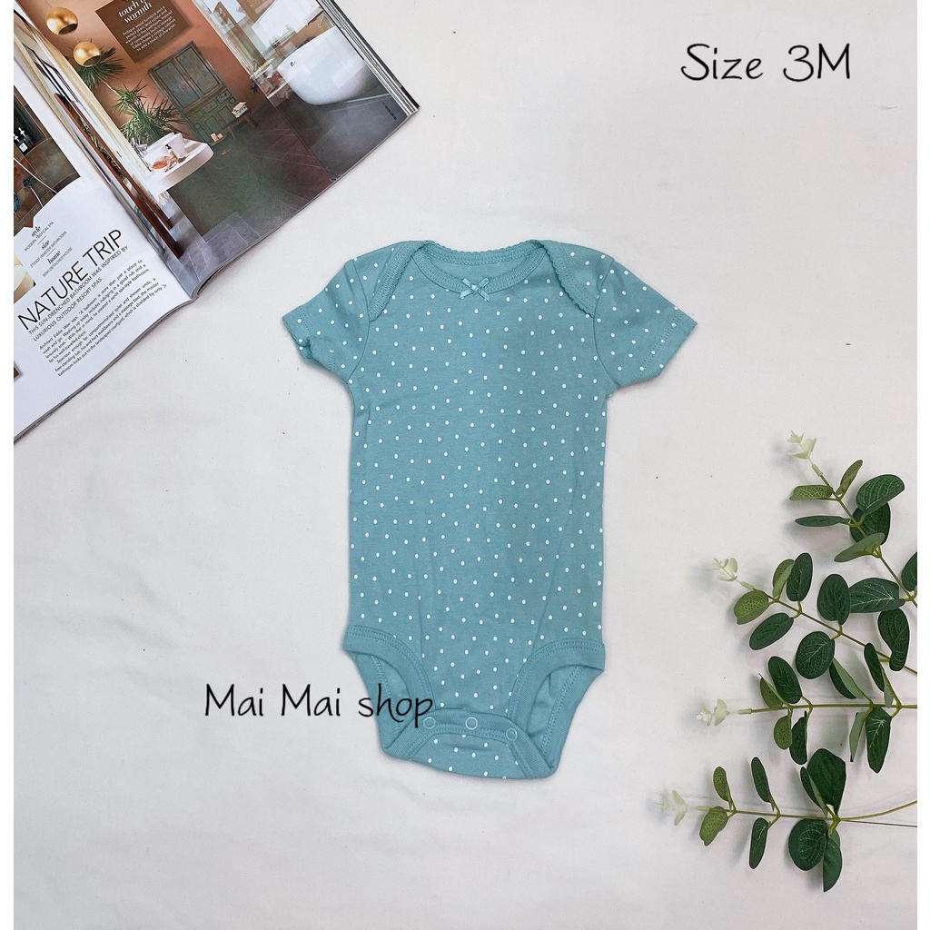 0-3M chọn màu- Gái) Body chip TAY NGẮN xuất dư cổ tròn, cổ đáp chéo cho bé Gái sz 0-3M- Bộ liền thân cho bé