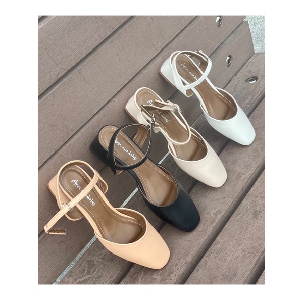 Giày sandal nữ 3 phân gót vuông bít mũi kiểu dáng giày mũi vuông phối quai hậu tiểu thư phong cách Hàn Quốc _ASD1004HC