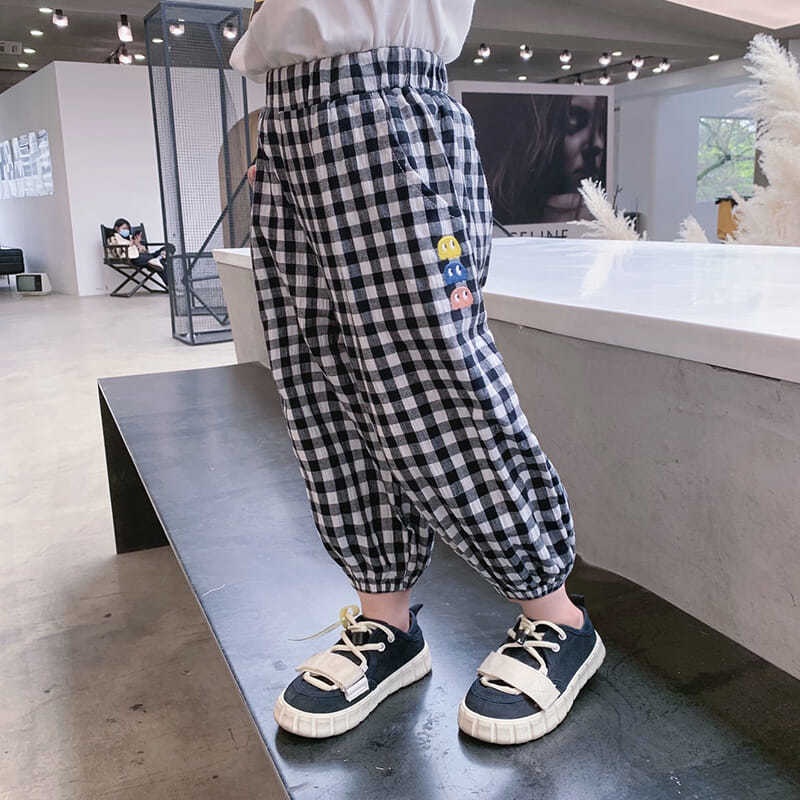 Quần dài ống rộng chống muỗi họa tiết sọc caro phong cách Hàn Quốc thời trang cho bé gái