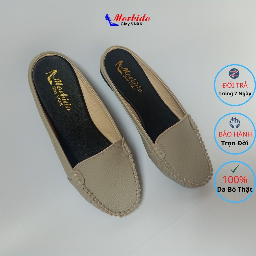 Giày Sabo - Giày Sục Nữ Da Bò Thật Cao Cấp Morbido M505 Màu Đen Đế Bệt 2p