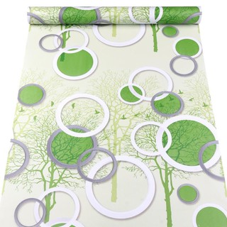 DECAL 1M PVC giấy dán tường khổ 45cm – viền tròn trắng nền xanh lá DT266