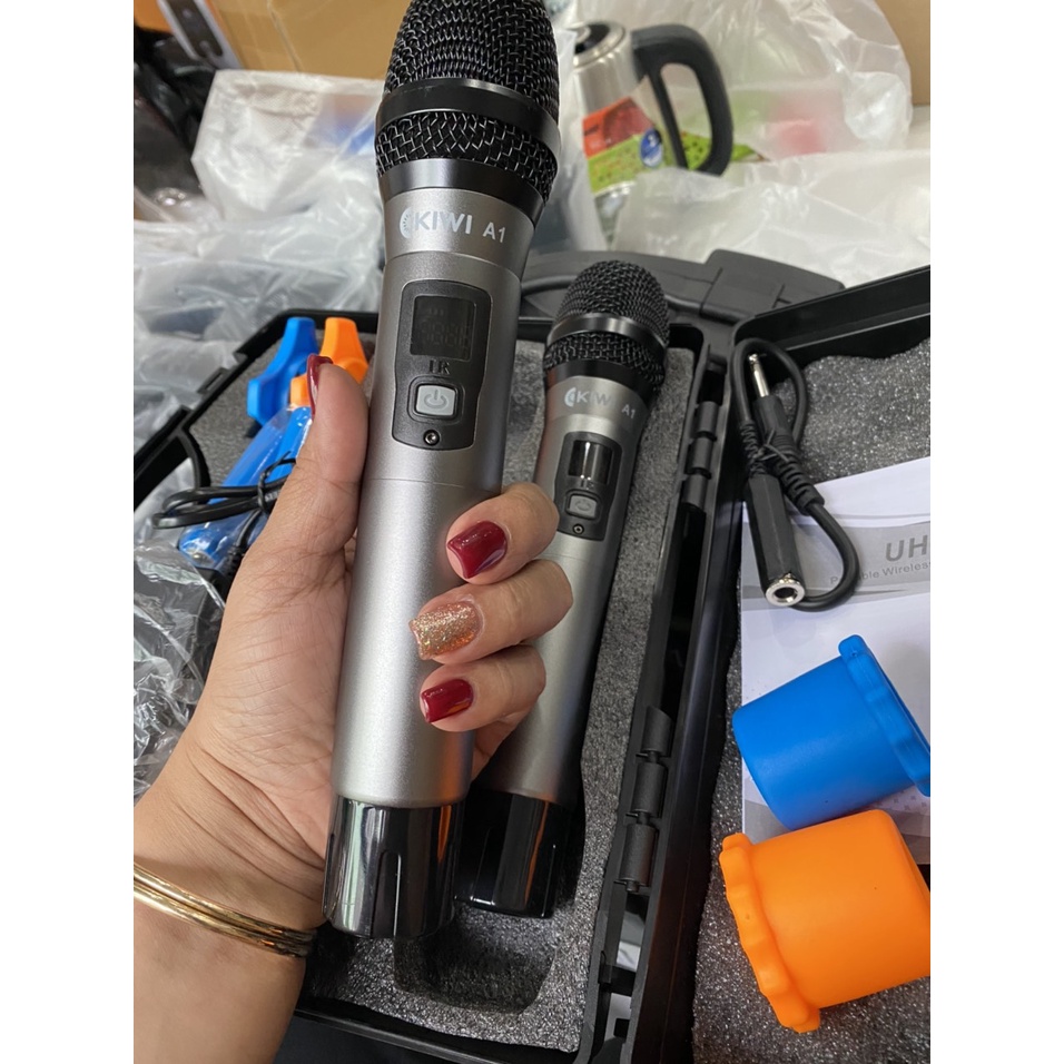 Micro karaoke không dây cho loa kéo  Kiwi A1 hàng chính hãng + Tặng kèm bộ sạc và pin