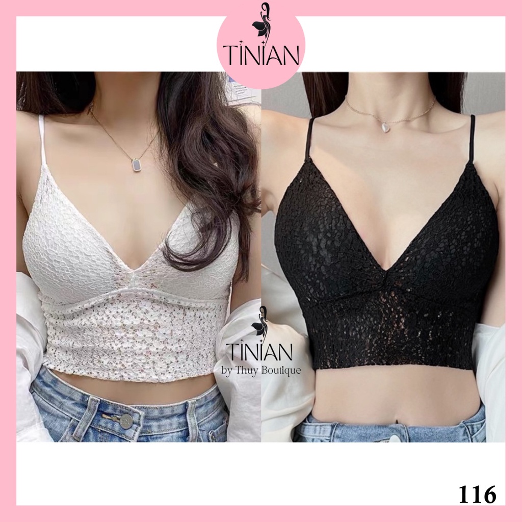Áo bra nữ 2 dây TINIAN ren dài không gọng có mút ngực sexy 116