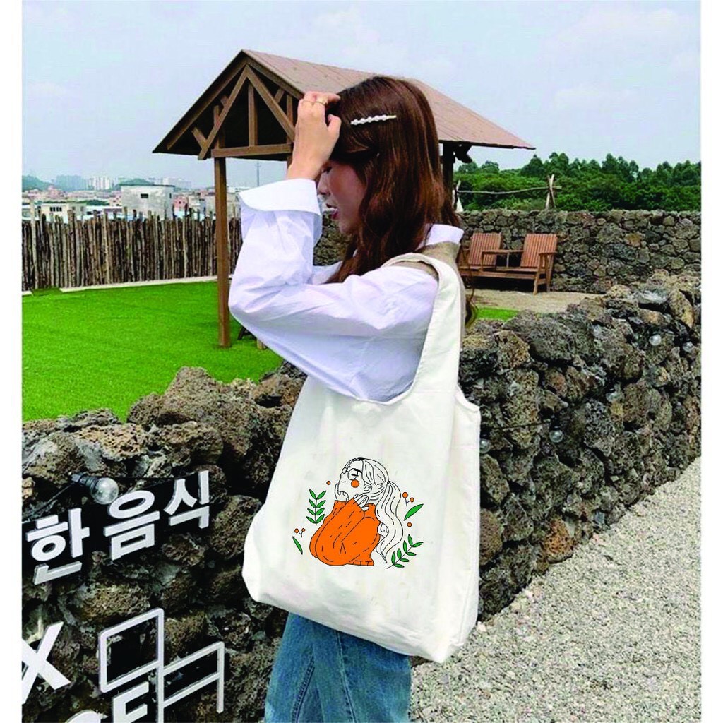 Túi tote vải bố đựng đồ canvas in hình cô gái cực xinh