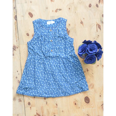 Đầm Jean Bé Gái Khuy In Neo Xanh Nhạt sz 4