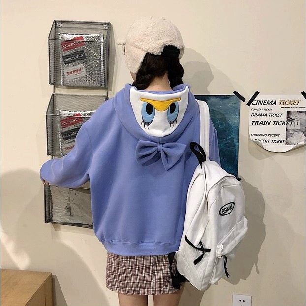 ÁO HOODIE NÓN CHUI TRÙM ĐẦU NỮ MÀU TRẮNG VẢI NỈ POLY VỊT DAISY DUCK