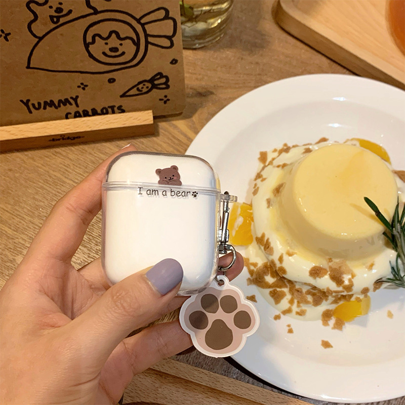 Cute Bear Footprints Earphone Case with Pendant for AirPods 1/2 Pro Silicone Transparent Protective Cover for Airpods Accessories Charging Box