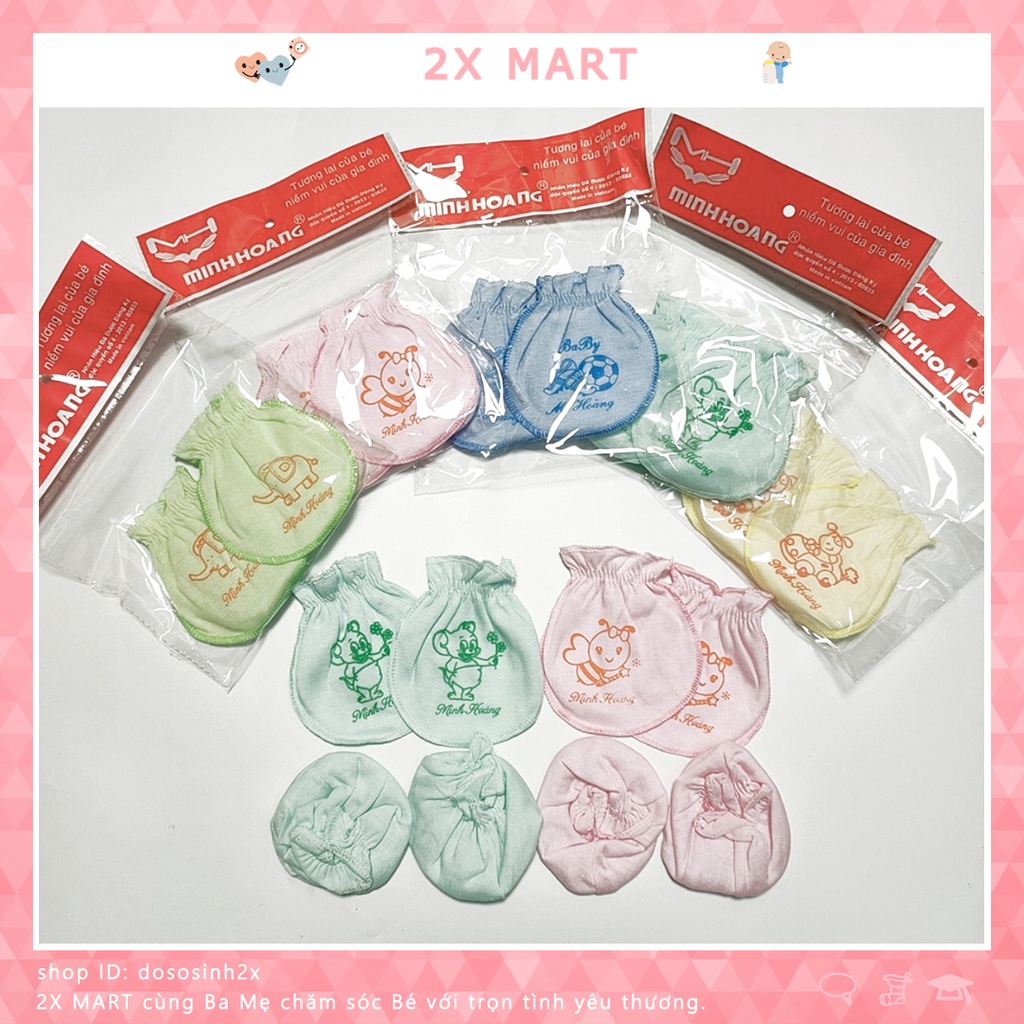 Bao tay chân cho bé sơ sinh cotton trẻ em bo dây chun họa tiết set đủ 2X MART