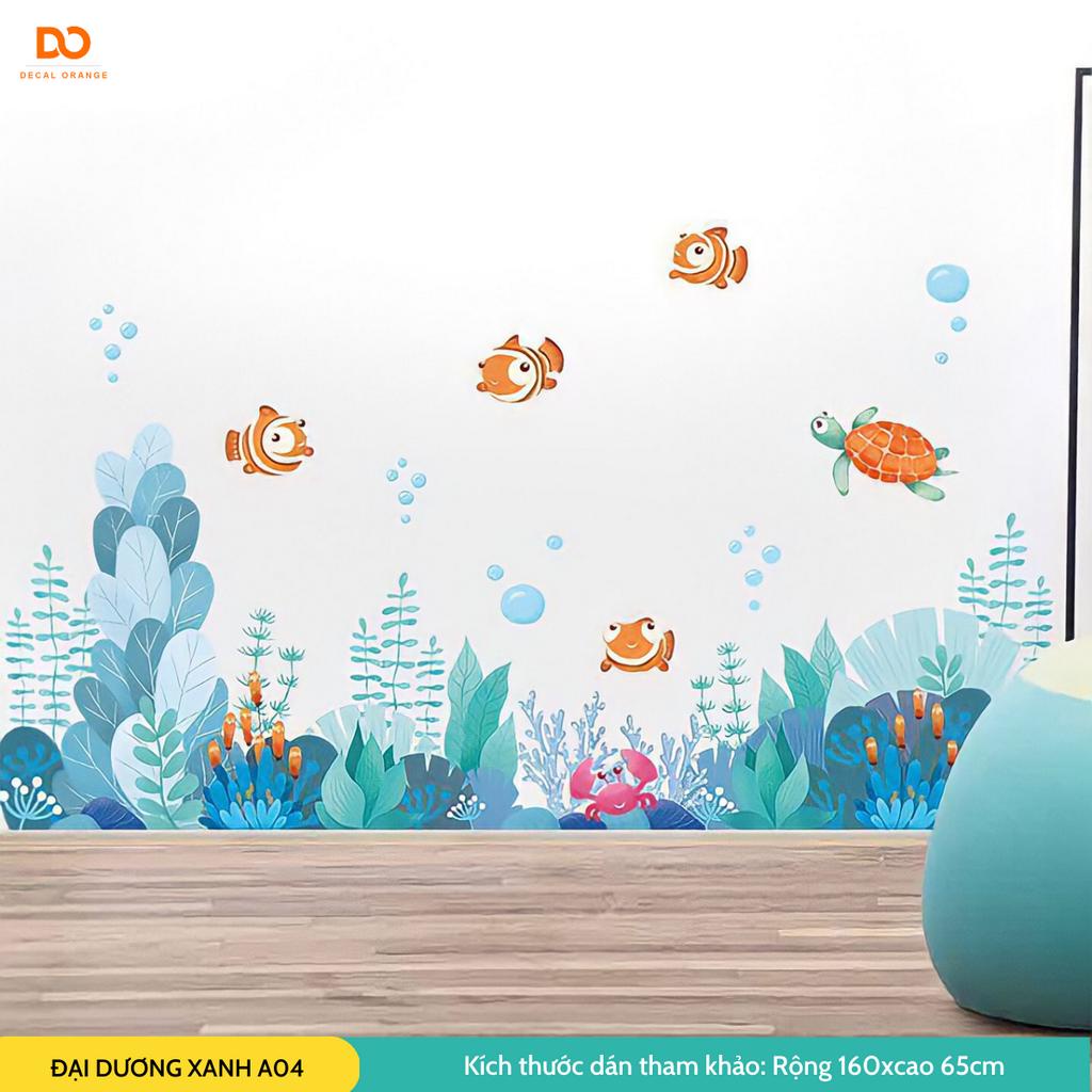 Decal dán tường cho bé đại dương xanh A04 trang trí phòng tắm chân tường