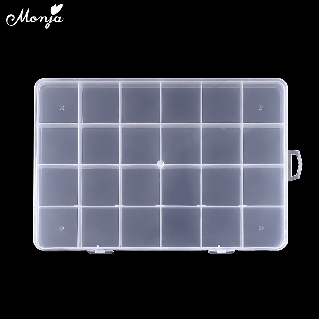 [Hàng mới về] Hộp Nhựa Monja Trong Suốt 24 Ngăn Đựng Hạt Đá Trang Trí Móng Tay