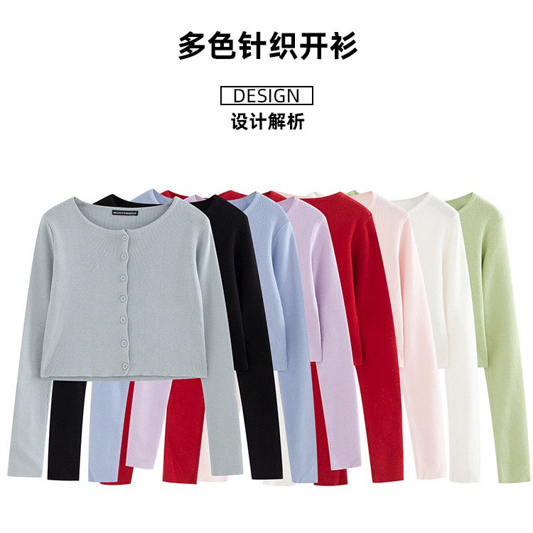 Áo len croptop tay dài Áo Cardigan nữ dệt kim len tăm Hàn Quốc Quảng Châu K2C2