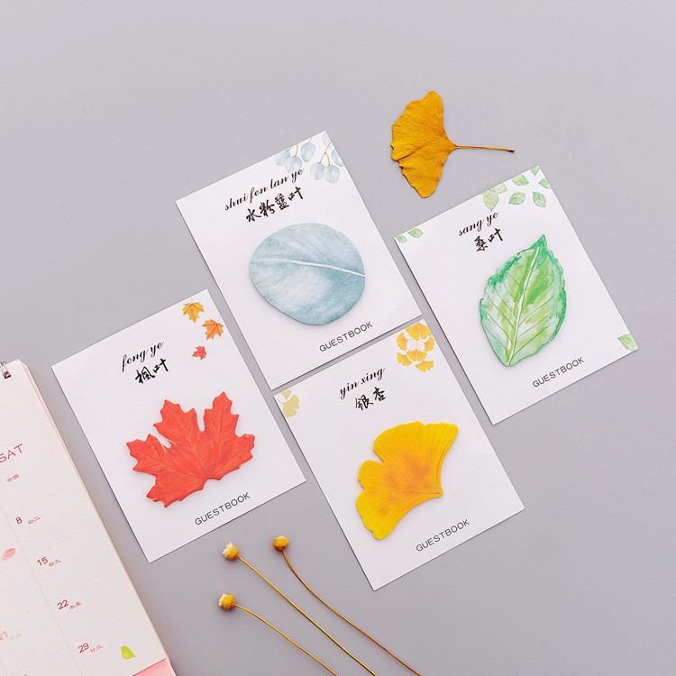 Giấy note hình lá cây mùa thu GUESTBOOK phong cách màu nước Watercolor 4 mẫu tùy chọn BMBooks