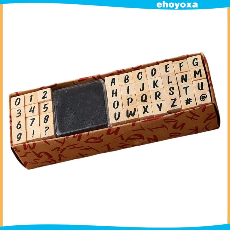 Set 40 tem in dấu bằng cao su và gỗ hình chữ cái số và ký hiệu nhỏ gọn làm thủ công mỹ nghệ cho đồ đất sét thiệp tranh