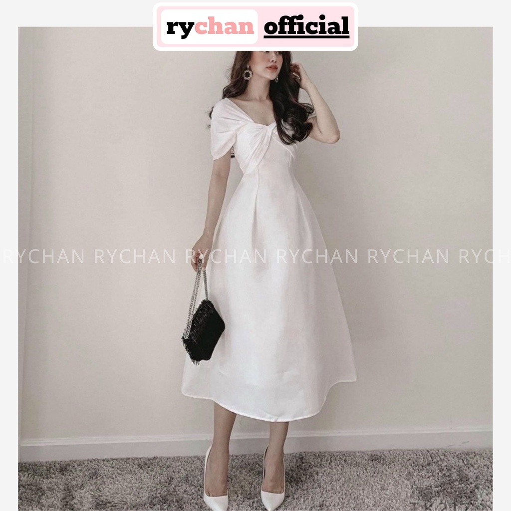Đầm Nữ Thiết Kế Cổ Vuông Tay Phồng Thắt Eo Sang Trọng Hot Hit Màu Đen Trắng - DX9934