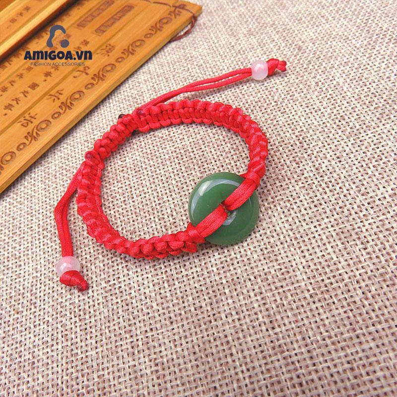 ✨✨Vòng Tay Bện Dây Đỏ Đính Ngọc Bích Màu Đỏ Có Thể Điều Chỉnh