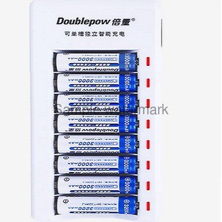 (COMBO) Bộ sạc 8 pin tự ngắt và hộp 8 pin Dowblepow 3000mAh-Hàng chính hãng Doublepow
