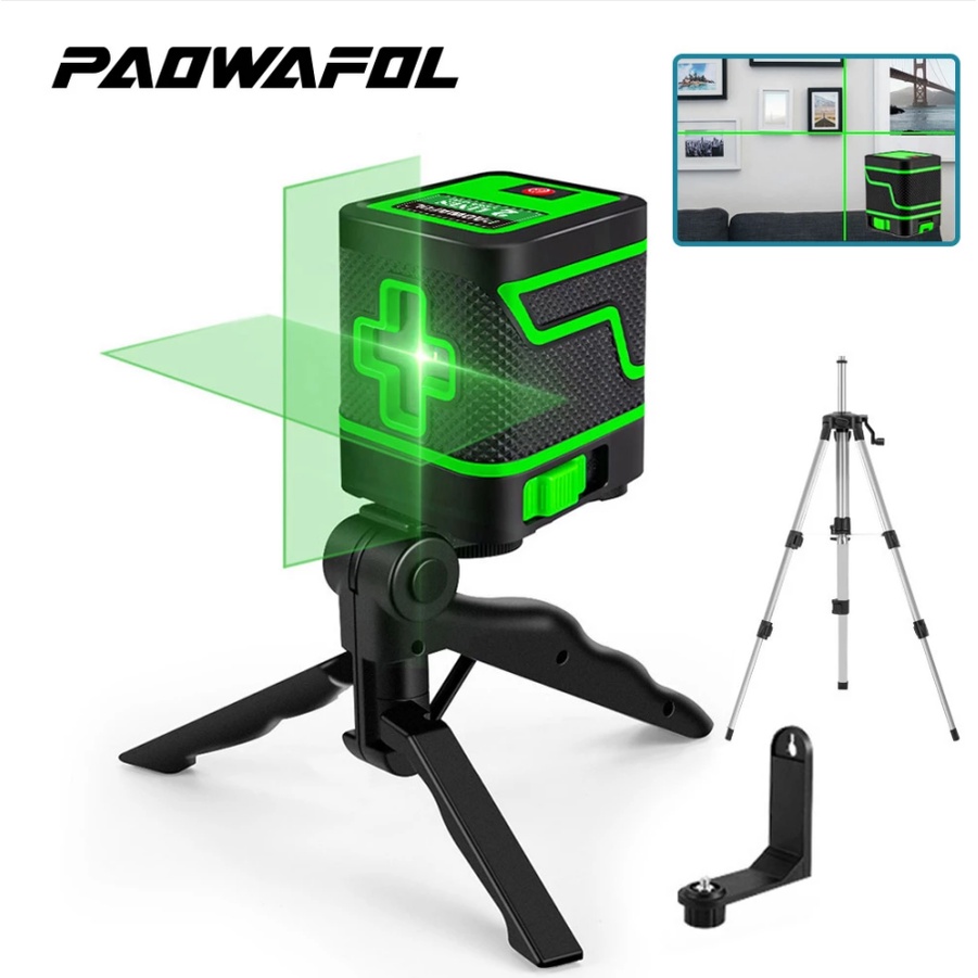 Máy Đo Bằng Tia Laser 2 Đường Chéo Màu Xanh Lá Cây Mini Dọc Và Ngang Siêu Mạnh Mẽ Với / Không Có Pin