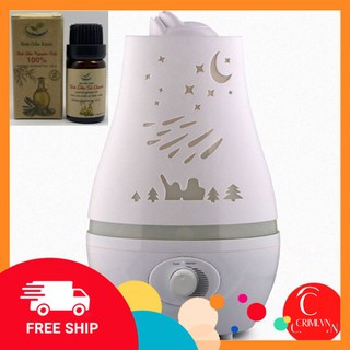 Máy xông tinh dầu phun sương hồ điệp tròn khuếch tán siêu âm aroma cap caaso màu Trắng Tặng tinh dầu thiên nhiên 10ML