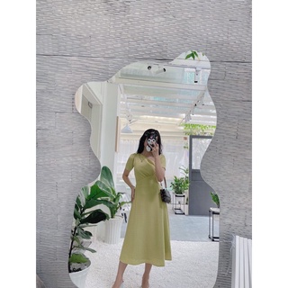 Đầm body xanh cổ xéo