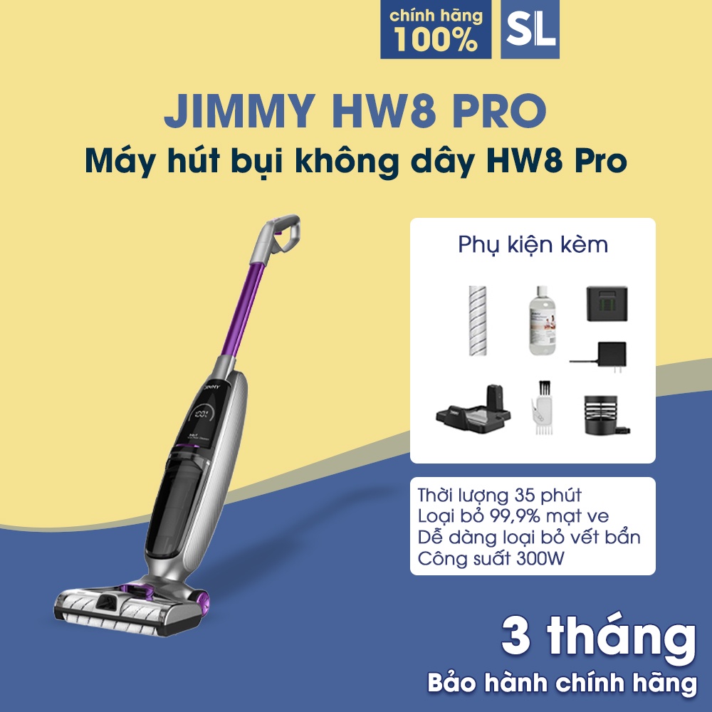 [Mã ELHA10 giảm 6% đơn 5TR] Máy hút bụi cầm tay không dây Jimmy HW8 Pro Lực hút mạnh 160AW Thời lượng hoạt động 70 phút