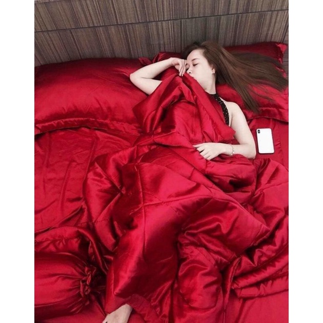 Bộ chăn drap phi màu đỏ đô