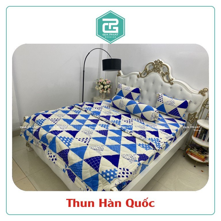 Bộ Ga Gối Thun Lạnh Hàn Quốc {4 Món} họa tiết Tam Giác ( 1 ga bọc + 2 vỏ gối nằm + 1 vỏ gối ôm )
