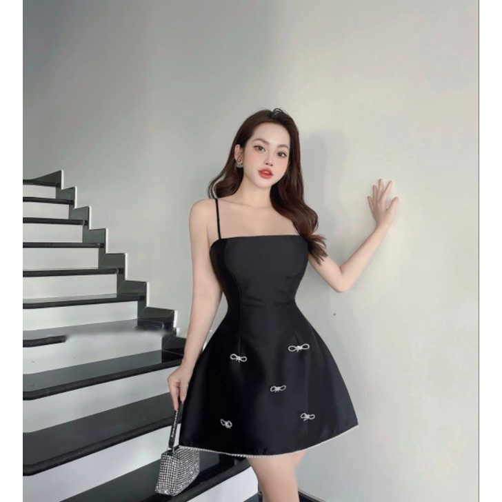 ĐẦM XÒE 2 DÂY TAG NƠ ĐÁ VIỀN HẠT