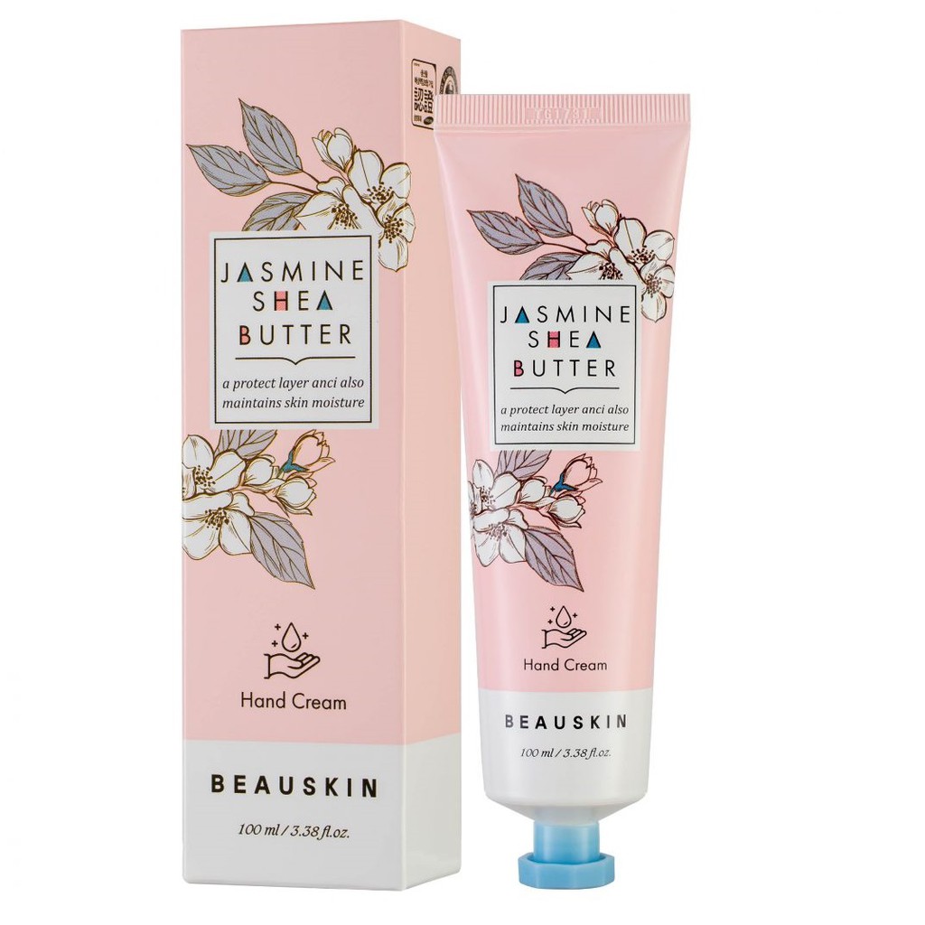 Combo Kem dưỡng tay chân Beauskin JASMINE SHE BUTTER HAND CREAM 100ml/ Hộp Và 1 gói tẩy da chết Beauskin 3ml/gói Hàn