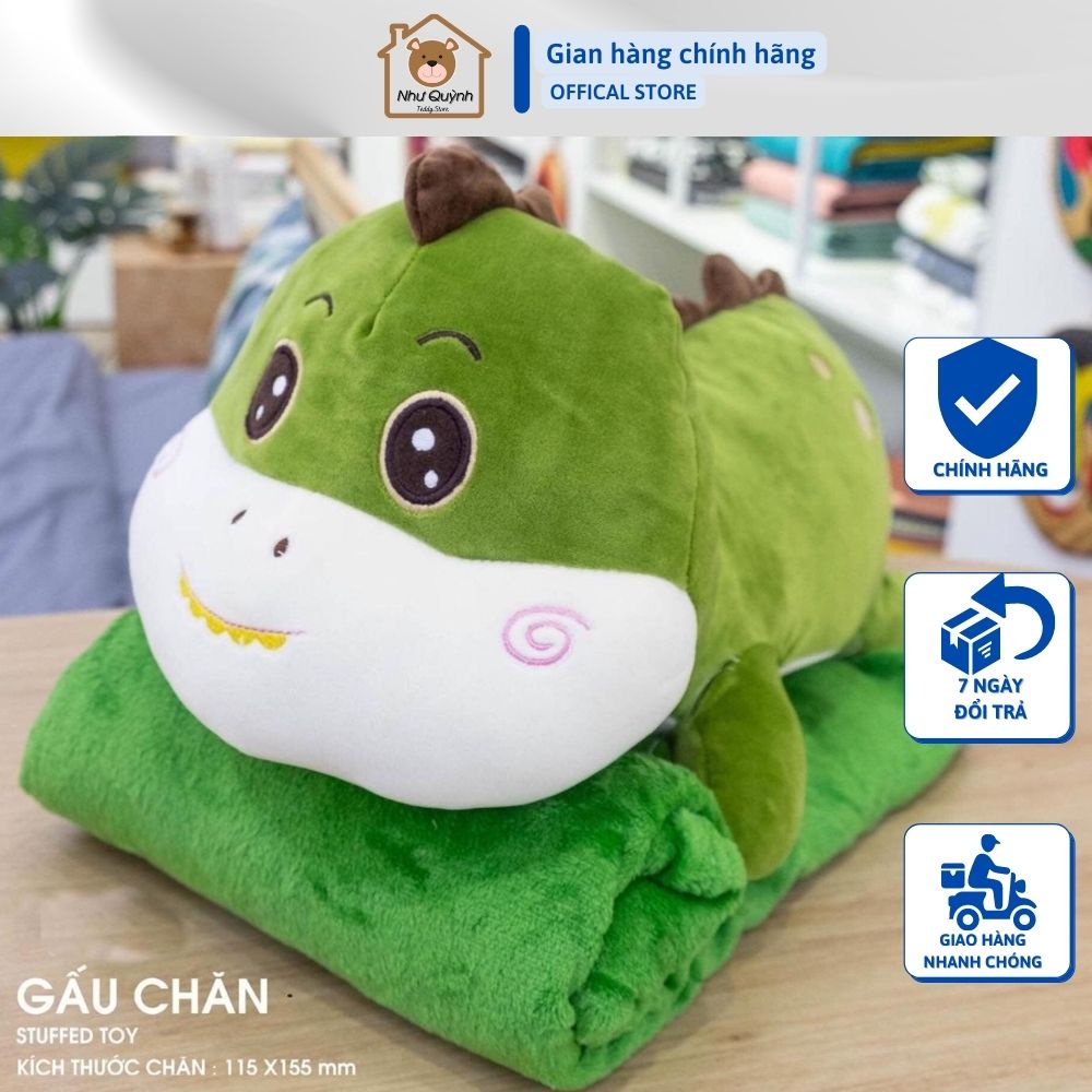 Bộ chăn gối văn phòng gấu bông khủng long,cua, heo xinh 60cm, trâu vàng ,cún con,chất liệu nhung, co giãn 4 chiều