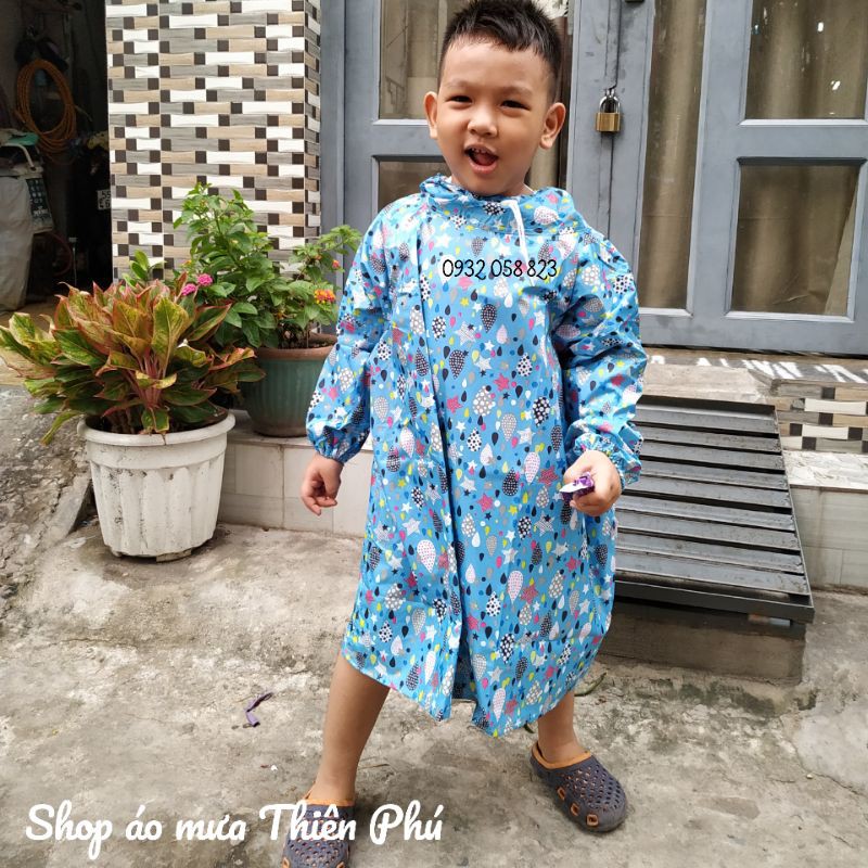 Áo mưa bít trẻ em, chất liệu vải dù, hoa văn hoạt hình cho bé - Size 9 - Size 10