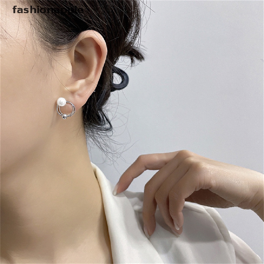 Đôi Khuyên Tai Tròn Gắn Hạt Ngọc Trai Thời Trang Cho Nữ