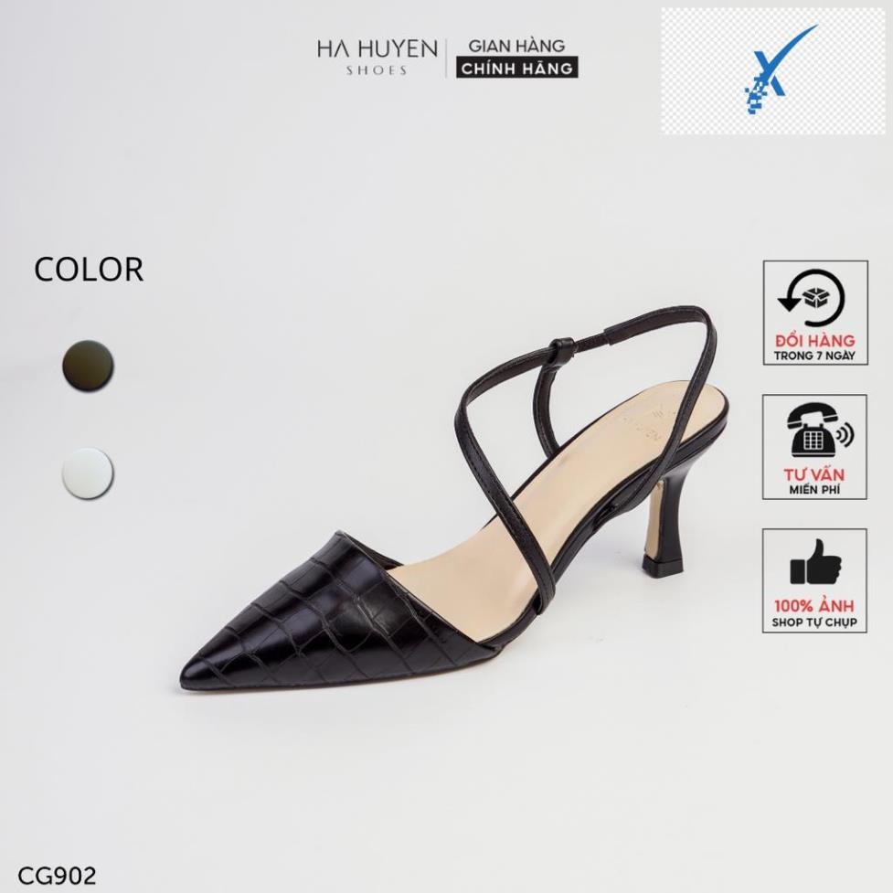 🖐️ Giày cao gót mũi nhọn Hà Huyền Shoes gót nhọn 6 phân quai hậu da lì họa tiết vân cá sấu sành điệu - CG902 🖐️