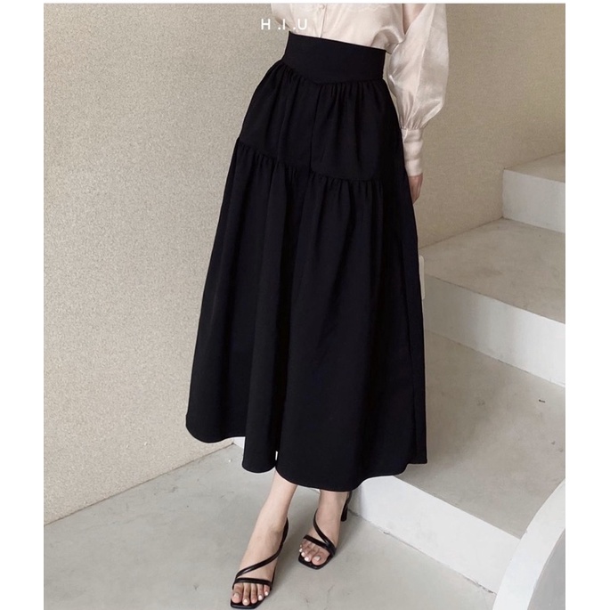 Chân váy midi H.I.U ROOM dáng dài nhún bồng HIU design 2021. | BigBuy360 - bigbuy360.vn