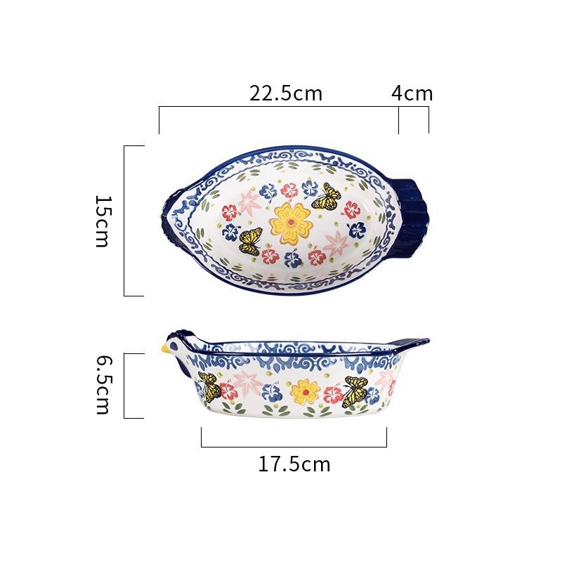 Thố sứ sâu lòng hoa và bớm dáng con gà