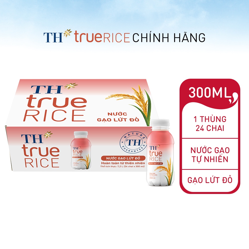 Thùng 24 chai nước gạo lứt đỏ TH True Rice 300ml (300ml x 24)