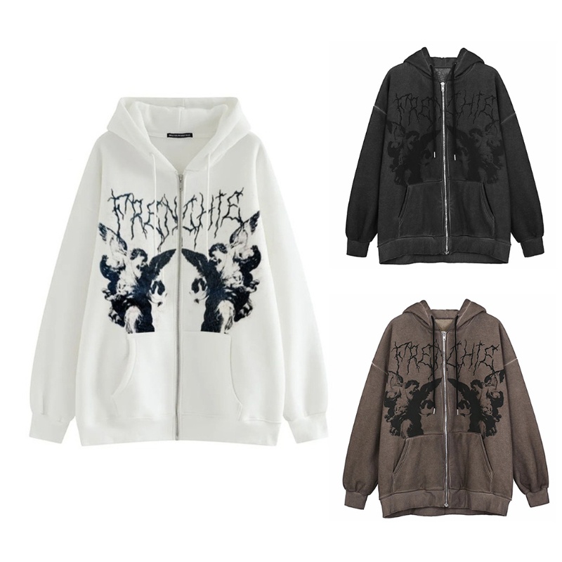 Áo Khoác Hoodie Tay Dài In Hình Thiên Thần Phong Cách Punk Thời Trang Cho Nữ